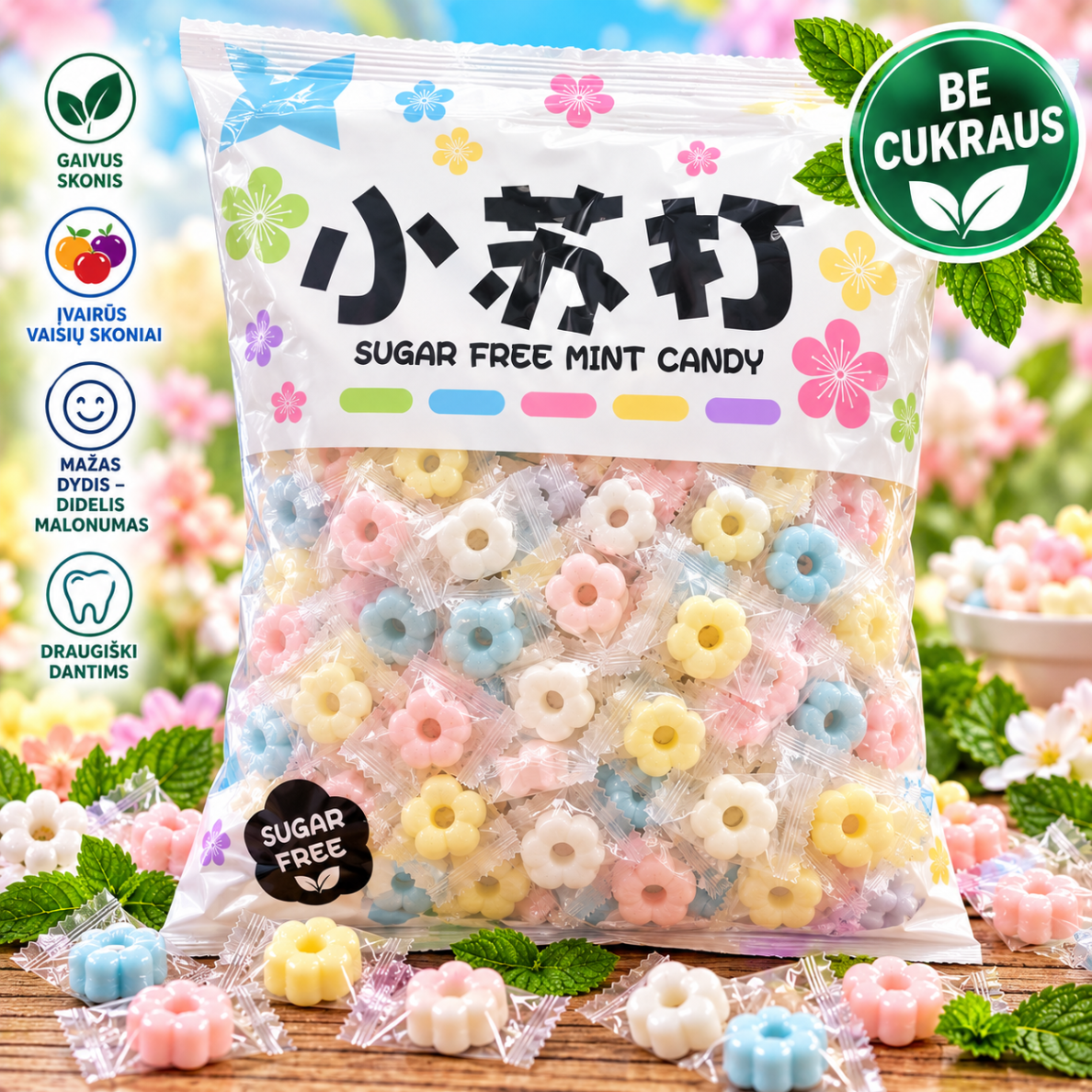 Becukriai saldainiai "MĖTINĖS GĖLYTĖ", 1kg