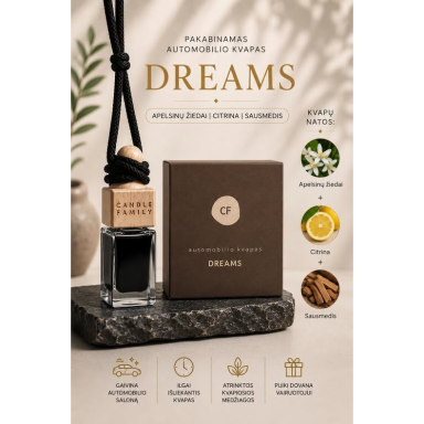 DREAMS – Pakabinamas automobilio kvapas 12 ml DREAMS – Pakabinamas automobilio kvapas 12 ml