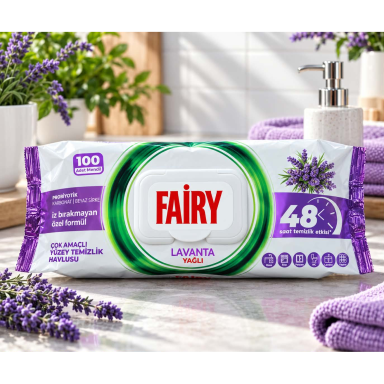 Fairy Lavanta – drėgnos universalios valymo servetėlės levandų kvapo, 100 vnt.