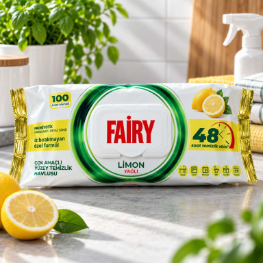 FAIRY Limon – drėgnos universalios valymo servetėlės citrinų kvapo, 100 vnt.