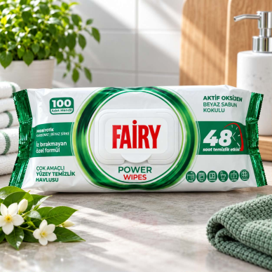 FAIRY POWER WIPES – universalios drėgnos valymo servetėlės, 100 vnt. FAIRY POWER WIPES – universalios drėgnos valymo servetėlės, 100 vnt.