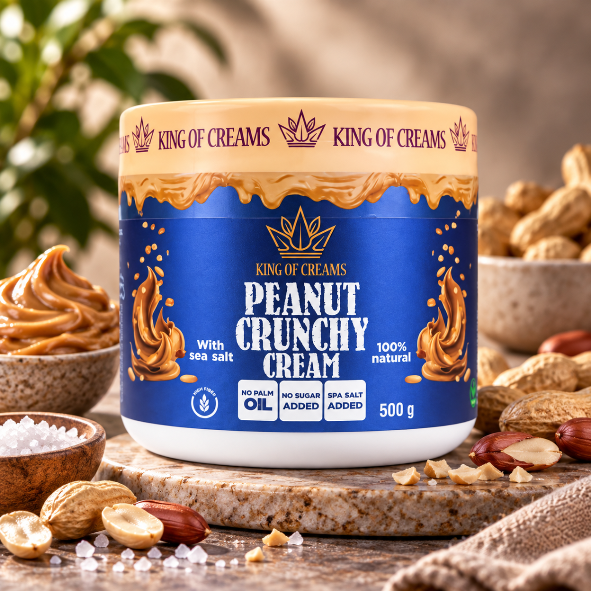 King of Creams® traškus žemės riešutų kremas su jūros druska, 500g King of Creams® traškus žemės riešutų kremas su jūros druska, 500g