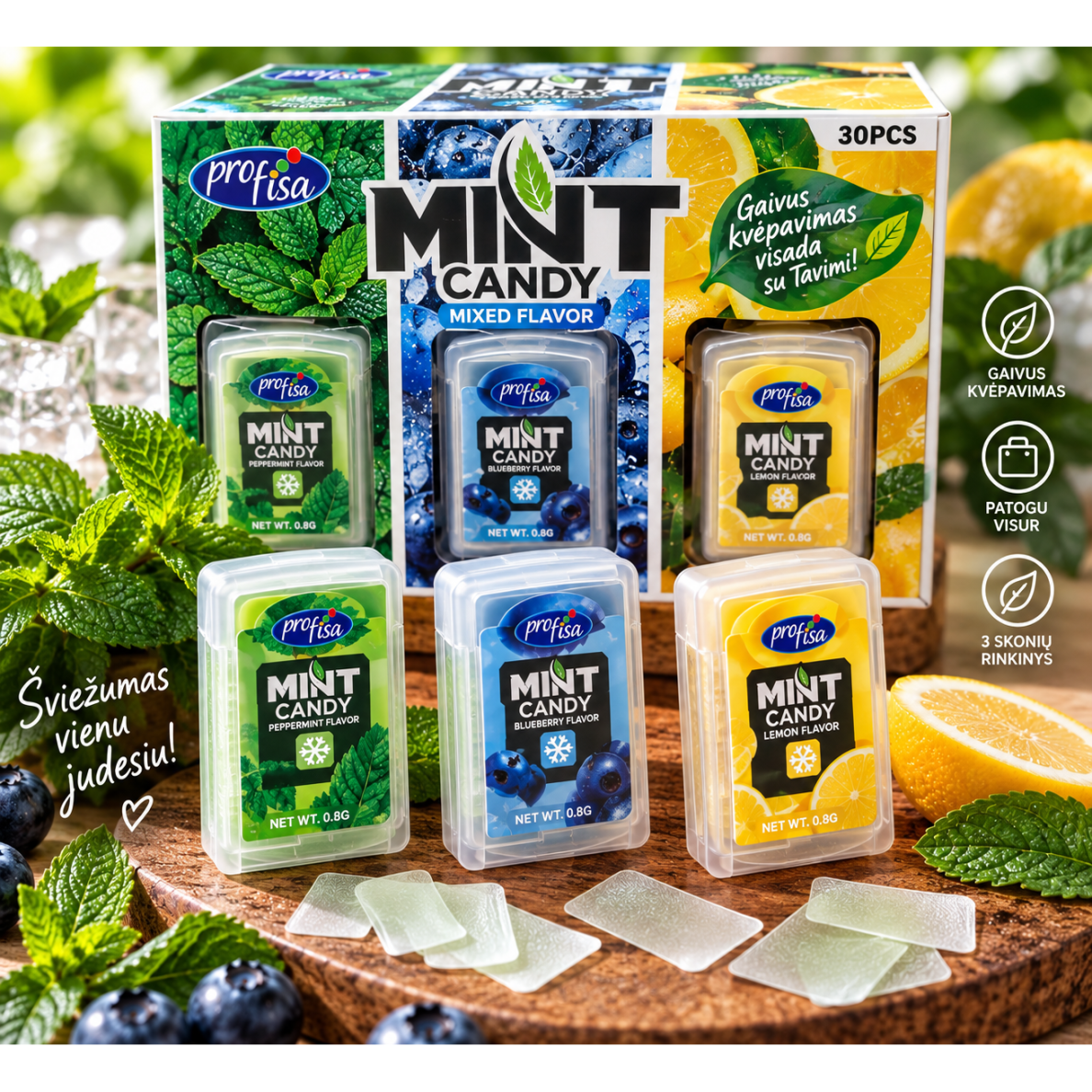 Saldainis "MINT lapeliai", 3 vnt.