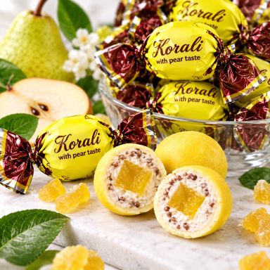 Saldainiai "Kriaušių rutuliukai", 200 g Saldainiai "Kriaušių rutuliukai", 200 g