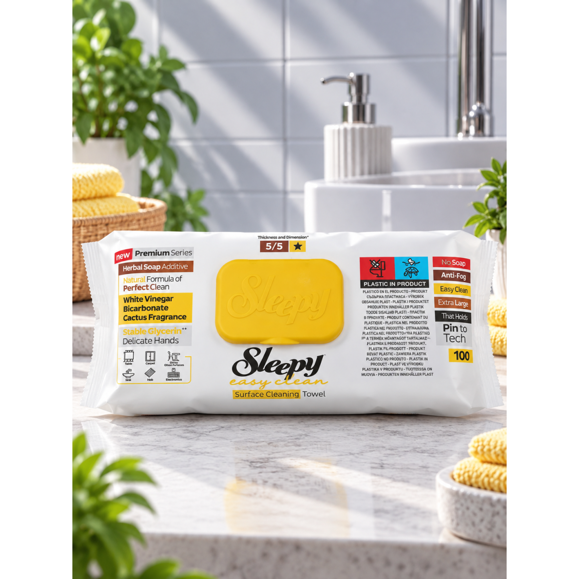 Sleepy „Easy Clean“ paviršių valymo servetėlės – eukalipto kvapo 100 vnt.