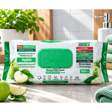 Sleepy Easy Clean – paviršių valymo servetėlės obuolių kvapo, 100 vnt.