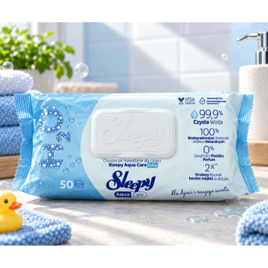 Sleepy Aqua Care Baby – drėgnos servetėlės vaikams Sleepy Aqua Care Baby – drėgnos servetėlės vaikams