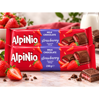 Šokoladas "ALPINO" su braškėmis, 1 vnt.