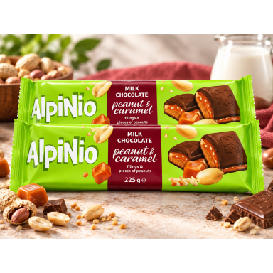Šokoladas "ALPINO" su karamele ir žemės riešutais, 1 vnt.