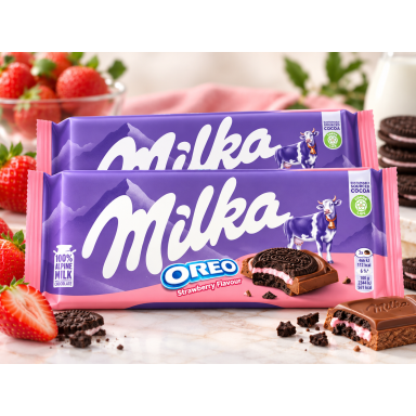 Šokoladas "MILKA" su braškiniu OREO, 1 vnt.