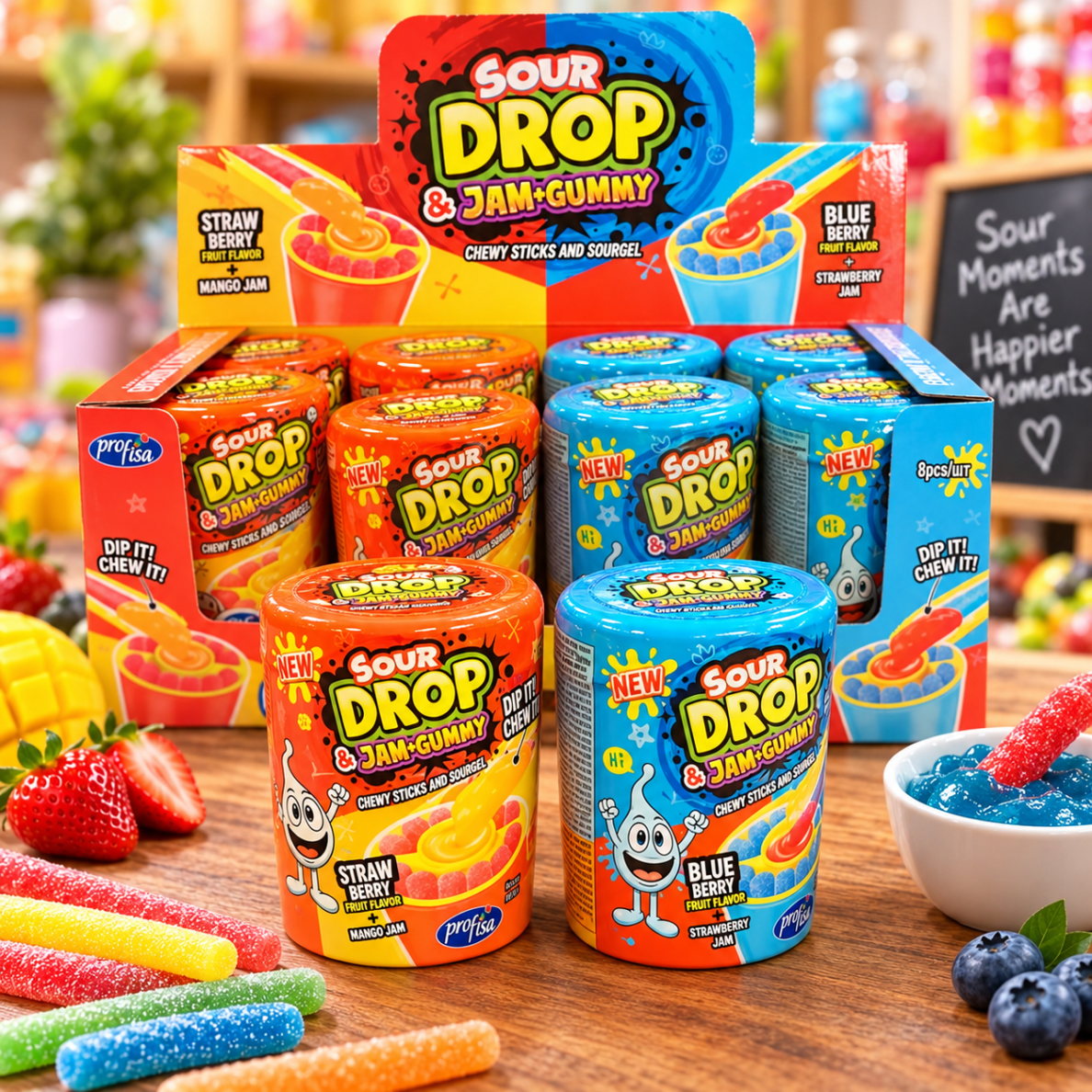 Žele saldainiai su džemu "SOUR DROP", 1 vnt.